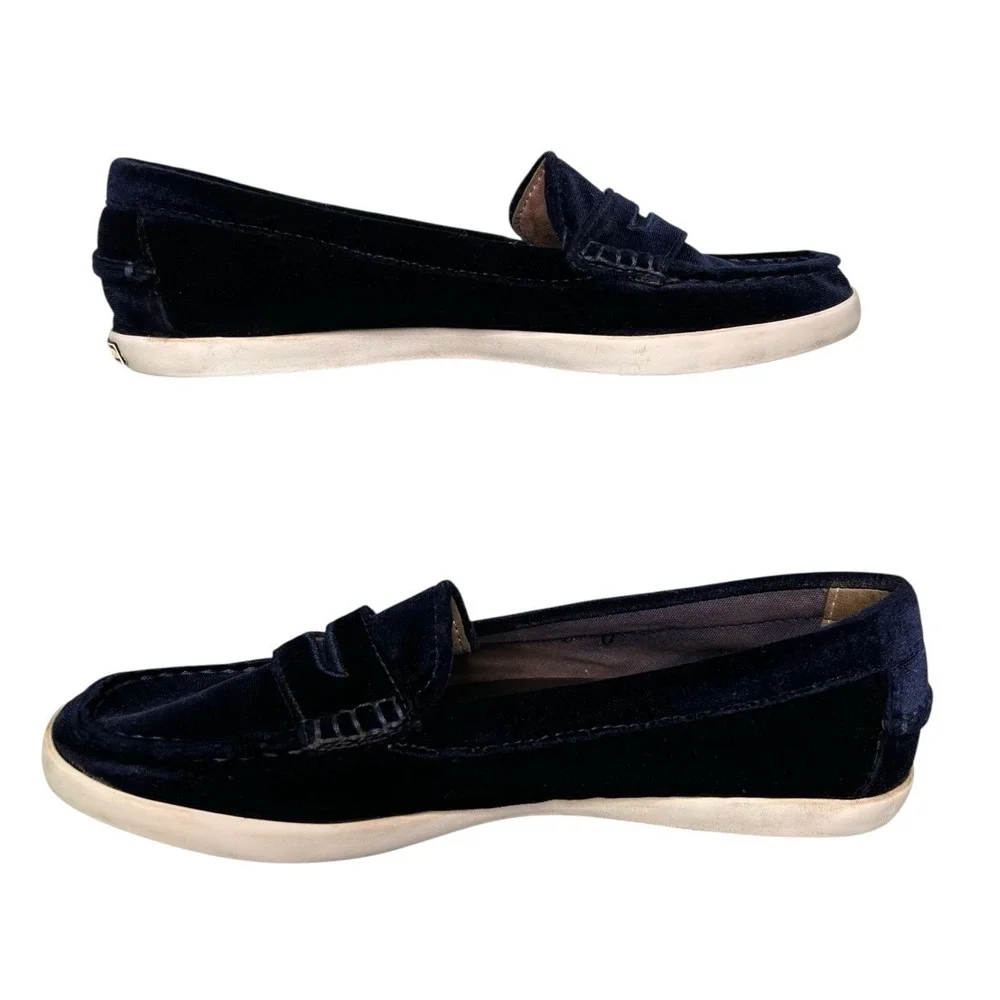 Cole Haan Nantucket Velvet Loafers Womens‎ 7.5 Navy Blue Coastal Preppy Slip On